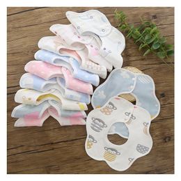 Infants Burp Cloth Arrow Wave Ins printed Saliva Towel Flower Shaped Waterproof Kids Bibs 6 Layer Gauze Cotton Baby Feeding Cloths M1890