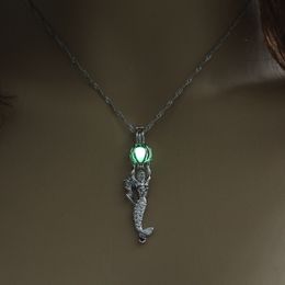 Fashion-t Mermaid Pendant DIY Locket Glowing Ball Necklace for Girls
