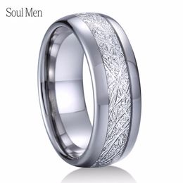 8mm Silver Metal Tungsten Carbide Ring With Meteorite Inlay Shiny Domed Finish Simple Wedding Ring For Men Size 8 To 13 J190715