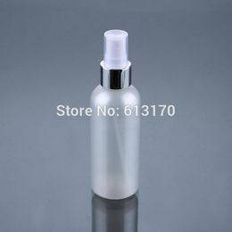 100ml PET Spray Bottles Empty Atomizer Bottle Pearl White Perfume Vials Silver Rim Cosmetic Packing Container.