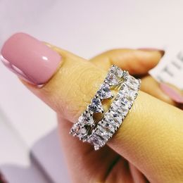 2PCS Couple Ring Set Luxury Cute Jewellery 925 Sterling Silver Oavl Cut White Topaz CZ Diamond Gemstones Eternity Women Wedding Bridal Rings