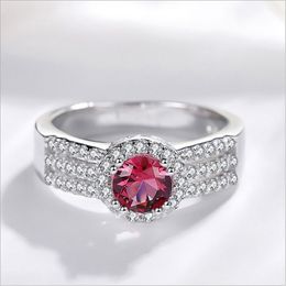 Wholesale-Fashion Red CZ Diamond Silver Plated Ladies Ring Luxury Designer Jewellery Vintage Ladies Ring with Box Birthday Gift