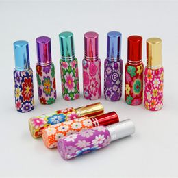 wholesale hot 10ml Flower Design Glass Spray Bottle 10cc Polymer Clay Decorated Perfume Bottles Multi-color Randomly