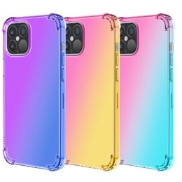 Gradient Colours Anti Shock Airbag Clear Cases For iPhone 12 Pro Max XS 8 7 Plus Transparent Phone Protective Cover For Samsung S21