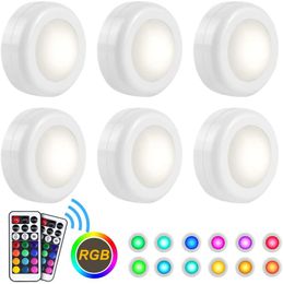 Wireless LED Puck Light 6 pack With Remote Control, RGB Colour Changing & Dimmable LED Under Cabinet Lighting, Battery Powered Closet Lights