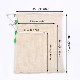 3Pcs Reusable Produce Bags for Fruit Vegetable Drawstring Cotton Mesh Potato Onion Storage Bags Home Kitchen Organiser Supplies KK0213