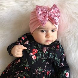 Christmas Sequins Baby Bow-knot Turban Children Soft Cotton Headband Cute Toddler stretch Head Wrap India style infant cap Knot Bow hats