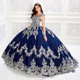 Sparkly Beaded Ball Gown Quinceanera Dresses Bateau Neck Lace Appliqued Prom Gowns Sequined Corset Sweep Train Tulle Sweet 15 Dress