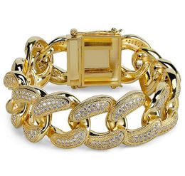 28mm Gold Iced Cuban Link Bracelet Bling Bling 8.5inch 18K Gold Plated Cubic Zircon Bracelets Hip Hop,162g