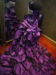 Purple Wedding Dress Gothic Tiered Skirts Court Train Mermaid Gown Colorful Wedding Dresses299d