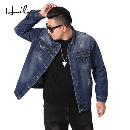 HMILY Men Denim Jacket Men's Casual Jeans Outerwear Man Cotton Denim Jackets Tops Deep Blue spring autumn Clothes Big size