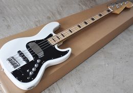 Factory Wholesale 4 Strings White Electric Bass Guitar with Active Circuit,Maple Fingerboard with Black Block Inlay