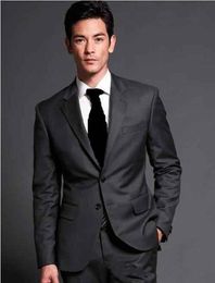New Classic Style Groom Tuxedos Groomsmen Dark Grey Notch Lapel Best Man Suit Wedding Men's Blazer Suits (Jacket+Pants+Girdle+Tie) 1297