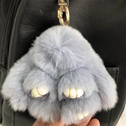 Blue-8cm Real Genuine Rex Rabbit Fur Bunny Doll Toy Kid Gift Bag Charm Key Chain Keyring Accessories Phone Purse Handbag