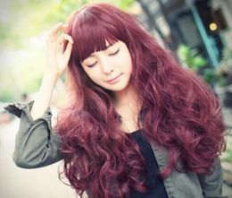 FREE SHIPPIN + +New Sexy Party Womens Girls Fashion Full Long Wine Red Hair Wig Wavy Curly Wigs