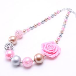 Pink Flower Beads Kid Chunky Necklace Newest Fashion Toddlers Girls Bubblegum Bead Chunky Necklace Children Jewellery