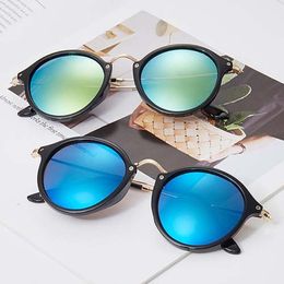 Fashion Classic Round Sunglasses Gold Metal Frame Eyewear Designer Mirror Sun Glasses Men Women Flash Shades l8s with case