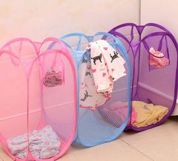 Foldable Clothes Storage Baskets Mesh Washing Dirty Clothes Laundry Basket Portable Sundries Organizer Pop Up Washing Clothes bin LJJK1770