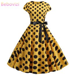 Bebovizi Women Clothes 2019 Yellow Dresses Casual Summer Plus Size Elegant Office Sexy Print 1950s Vintage Black Bandage Dress