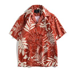 2019 Leaf Print Hawaiian Shirt Casual Tropical Travel Seaside Beach Shirts Summer Short Sleeve Top for Men Cotton Chemise Homme