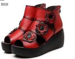 Hot sale-2019 Ethnic Style Women Genuine Leather High Heel Platform Sandals Lady Wedges Sandals Nice Summer Shoes 1nx19