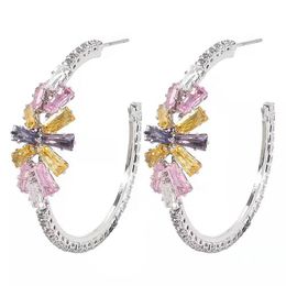 Fashion-ed out gem flower C hoop earrings for women luxury designer colorful bling diamond hoops circle huggie earrings zircon jewelry gift