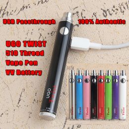 Authentic UGO Bottom Twist Micro USB Passthrough Vape 510 Thread Battery Adjustable Voltage and Charger 650 900 mAh Ego Evod Vision VV Pen