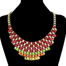 Europe Style Noble Gold Plated Multilayer Colourful Ribbon Stripe Weave Necklace