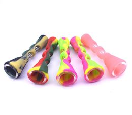 Silicone One Hitter Pipe Steamroller Piece Glass Philtre Tips Taster Clear Cigarette Holder Hand Smoking Pipe