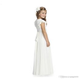New Flower Girl Dress For Wedding White Ivory Appliques A-Line Short Sleeves O-neck First Communion Gowns340I