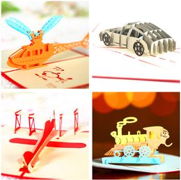 4-Styles Pop Up Card Congratulations gift Planes Trains Cars Greeting for Special Day, Birthday or Wedding Congratulation