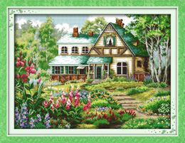 Leisurely house garden Home decor painting ,Handmade Cross Stitch Embroidery Needlework sets counted print on canvas DMC 14CT /11CT