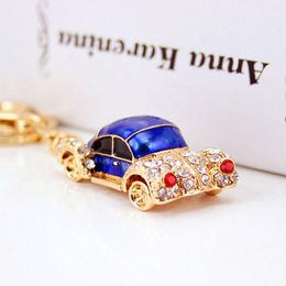 Fashion-Key Chains Multicolor Enamel Rhinestone Crystal Alloy Car Pendant Keychain Gold Tone Lobster Clasp Key Rings Birthday Gift