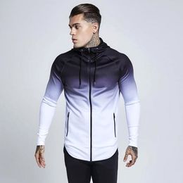 New Gradient Hooded Running Jacket Men Gym Fitness Coat Long Sleeve Basketball Running Jacket Zipper Sports Training Sweatshirts