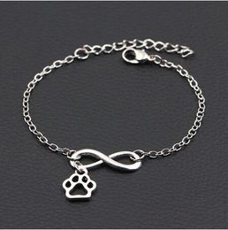 20pcs/lot Dog Paw Prints Infinity Bracelet Antique Silver Animal DIY Handmade Bracelet Women Fashion Jewellery