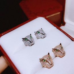 Fashion- Jewellery earring Woman Designer Series 925 sterling silver Animal Leopard Head Stud earring 2 Colours Wedding Jewellery