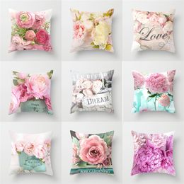 Rose Printed Pillow Case Peach Skin Flower Print Pillowcase Sofa Bed Home Rose Flower Throw Pillow Case 45*45cm