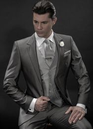 Fashion Grey Groom Tuxedos Notch Lapel Groomsmen Mens Wedding Dress Excellent Man Jacket Blazer 3 Piece Suit(Jacket+Pants+Vest+Tie) 956