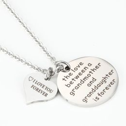 Stainless Steel Round Pendant The Love Between a Grandmother and Granddaughter is Forever Heart Pendant Necklace