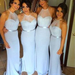 Halter Neck Sheath Bridesmaid dress Sleeveless Simple Style Floor Length Wedding Guest Gown With Belt