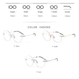 Wholesale-Unisex Screwless Titanium Rimless Glasses Frames,Gold Men Prescription Myal Eyeglasses Frame, Round Eyewear F963