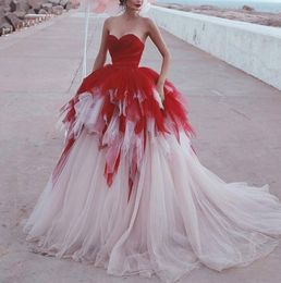 Red Ivory Ruffles Prom Quinceanera Dresses 2020 Strapless Pleated Draped Tiered Open Back Sweet 16 Dress Vestido De Novia Prom Gowns