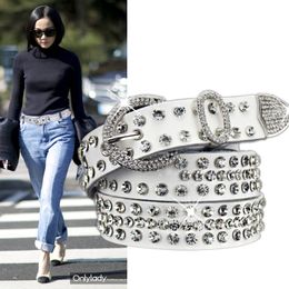 Female woman leather belt with Diamonds zircon crystal new trendy fashion luxury designer super glittering 110 cm 3.6ft