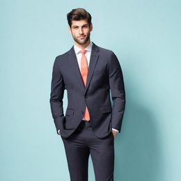 New High Quality Two Buttons Dark Grey Wedding Groom Tuxedos Notch Lapel Groomsmen Mens Dinner Blazer Suits (Jacket+Pants+Tie) 313