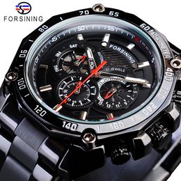Forsining True Man Stainless Steel Military Sport Mens Automatic Wrist Watches Top Brand Luxury Mechanical Male Clock Relogio216z