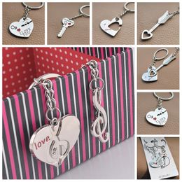 Lover Pair Key Keyring Love Heart Keychain Music Note Sword Valentine Gift Souvenir Wedding Decorations Alphabet Smile Keychain