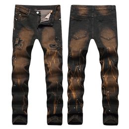 Fashion-Hot Sales Male Biker Jeans High Qulaity Zipper Designer Printed Broken Large Size Straight Pants Streetwear