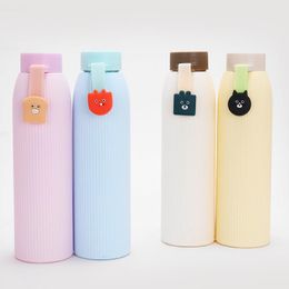 Macaroon Glass Cup Double-Deck Heat Protection Water Bottles Student Portable Stripe Animal Gift Insulated Tumblers Fashion Colour Mix 6 3rj