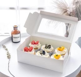 Cupcake Box with Window White Brown Paper Pastry Boxes Dessert Mousse Muffin Box 24*16*7.5CM WB1809