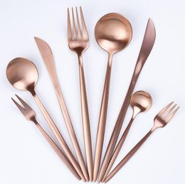 Rose Gold Tableware Fork Knife Spoon Matte Rose Gold Western Metal Dinnerware Rose Gold Cutlery Wedding SN2620